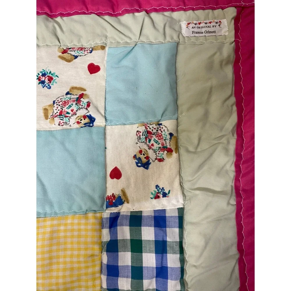 Vintage Ball Doll Patchwork Quilt Blanket Frances Grimett Handmade Pink Multi